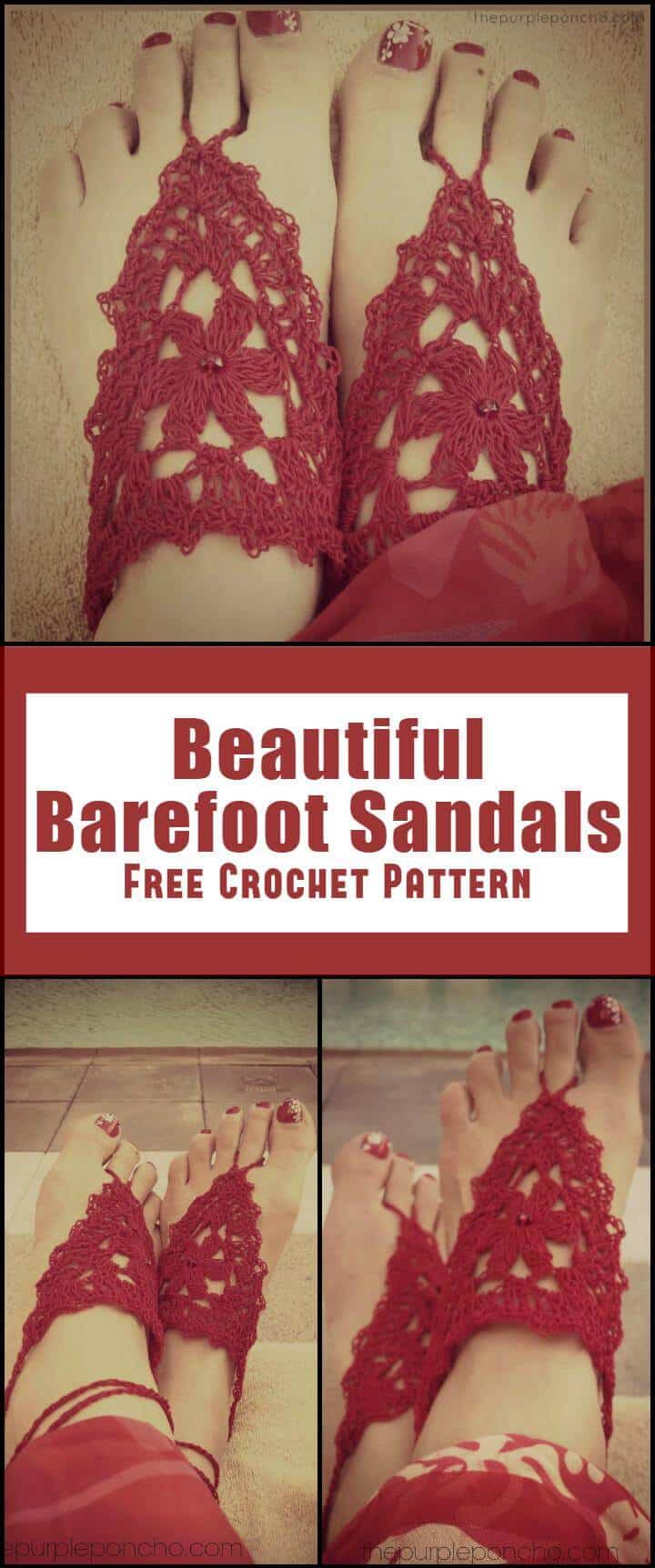 Hermosas sandalias descalzas Patrón de ganchillo gratis
